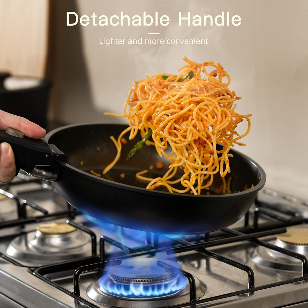 21 Pcs Pots and Pans Set Non Stick, Ceramic Cookware Set Detachable Handle, RV Kitchen Cooking Set Removable Handles