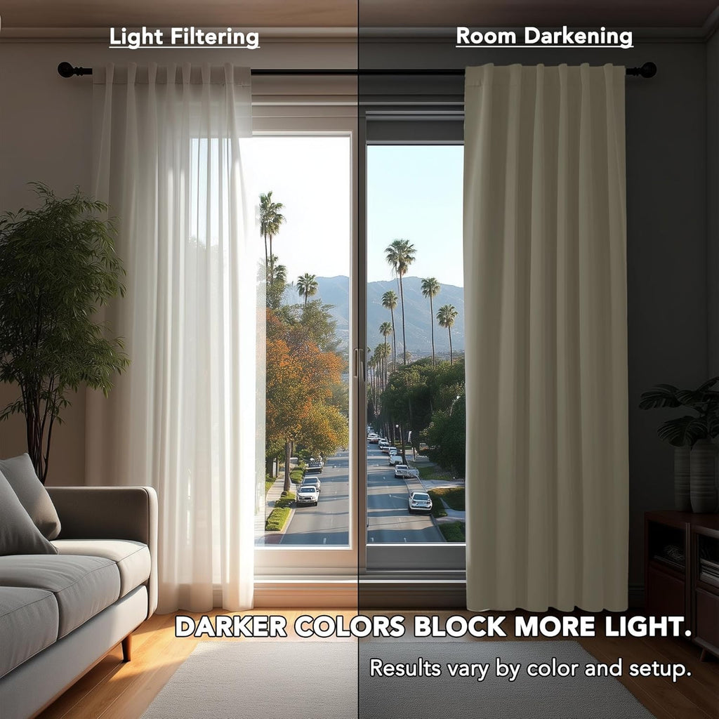 Room Darkening Curtains for Sliding Glass Door, Light Beige Light Filtering Thermal Drapes, Back Tab