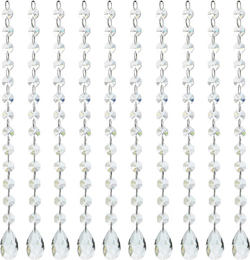 1ft 10pcs Teardrop Crystals Garland, Crystal Chandelier Replacement Pendant - Clear Crystal Teardrop Prisms