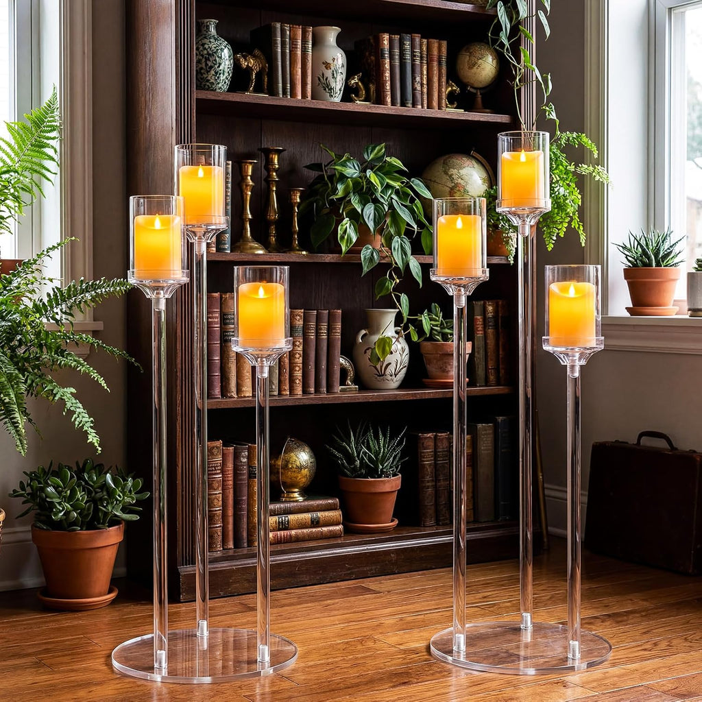 2 Pcs 3 Arms Acrylic Candelabras with Lampshade Set 30 Inch Wedding Table Candelabra Centerpieces Clear Candle Holder