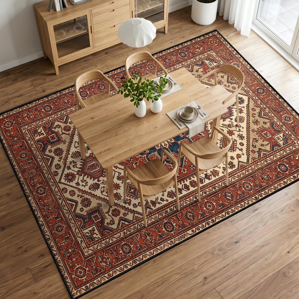 Boho Red 5x8 Area Rug, Traditional Oriental Living Room Carpet