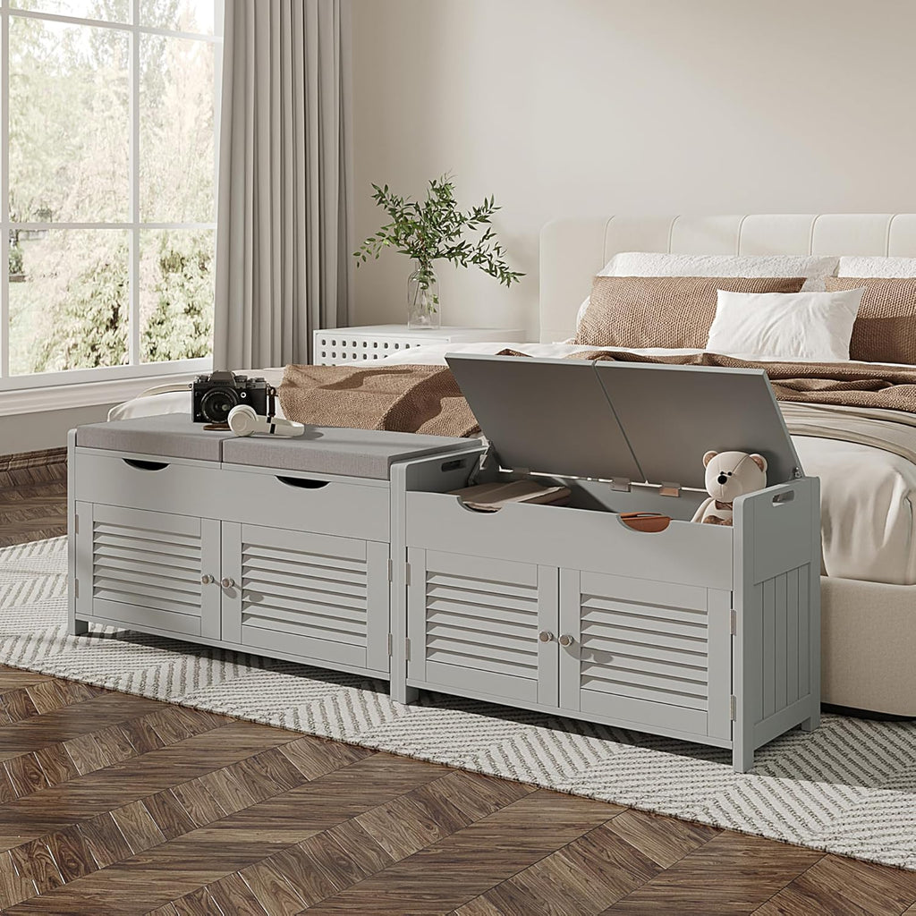 Shoe Storage Bench with Lift Top Storage & Cushioned Seats | 29.5" Entryway Bench with 3 Compartments & Adjustable