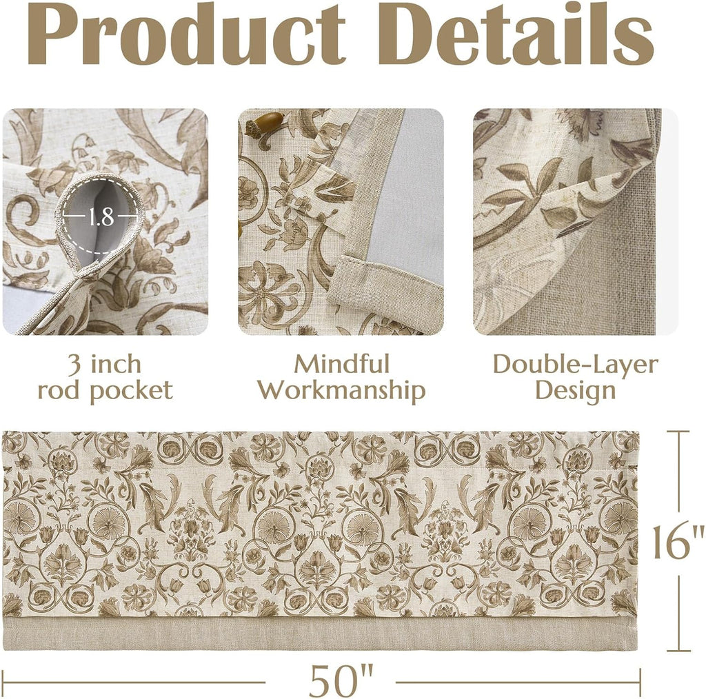 Linen Valance Kitchen Curtain for Windows Double Layer for Living Room Bedroom Window Treatment Light