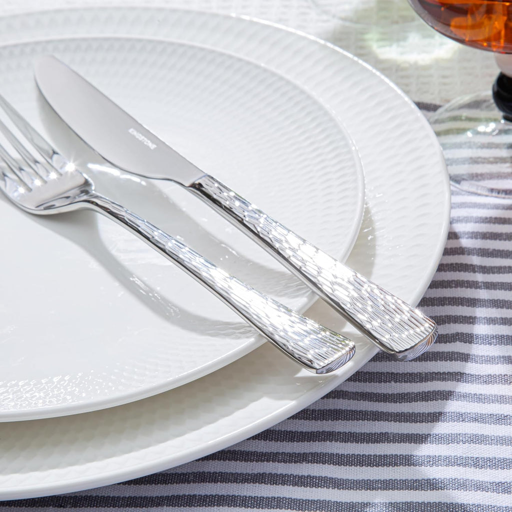 Hammered Silverware Set, 20-Piece Flatware Set