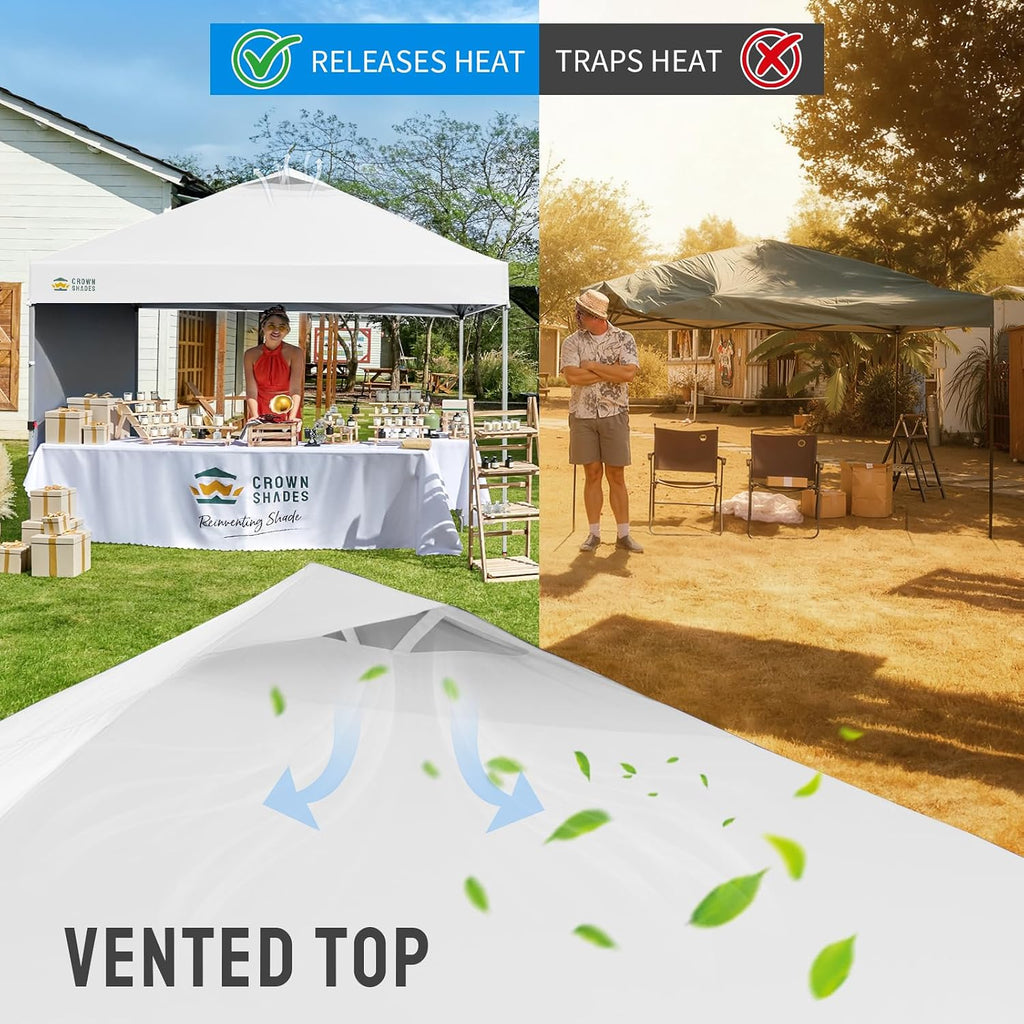 10x10 Pop Up Canopy with 1 Side Wall - Beach Tent with One Push Setup - Grid White