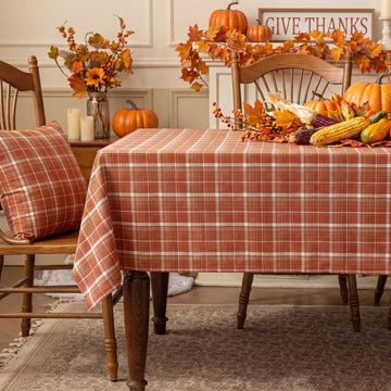 Fall Checkered Tablecloth Rectangle, Orange, 54 x 80 Inch