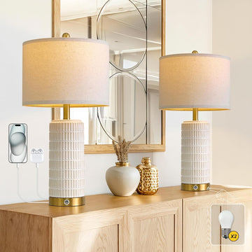 Touch Bedside Table Lamps with USB Ports Living Room, 25'' Dimmable Nightstand Touch Lamps
