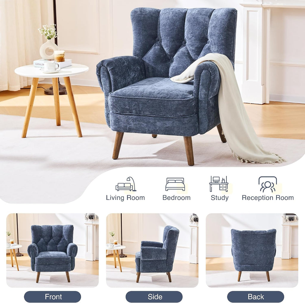 Wingback Accent Chairs , Mid-Century Modern Living Room Chairs, High Wingback Reading Chair, Chenille Tufted
