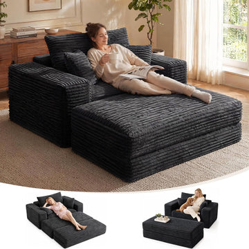 Oversized Chaise Lounge Chair with Ottoman Indoor, 82" Sofa Chair Bed