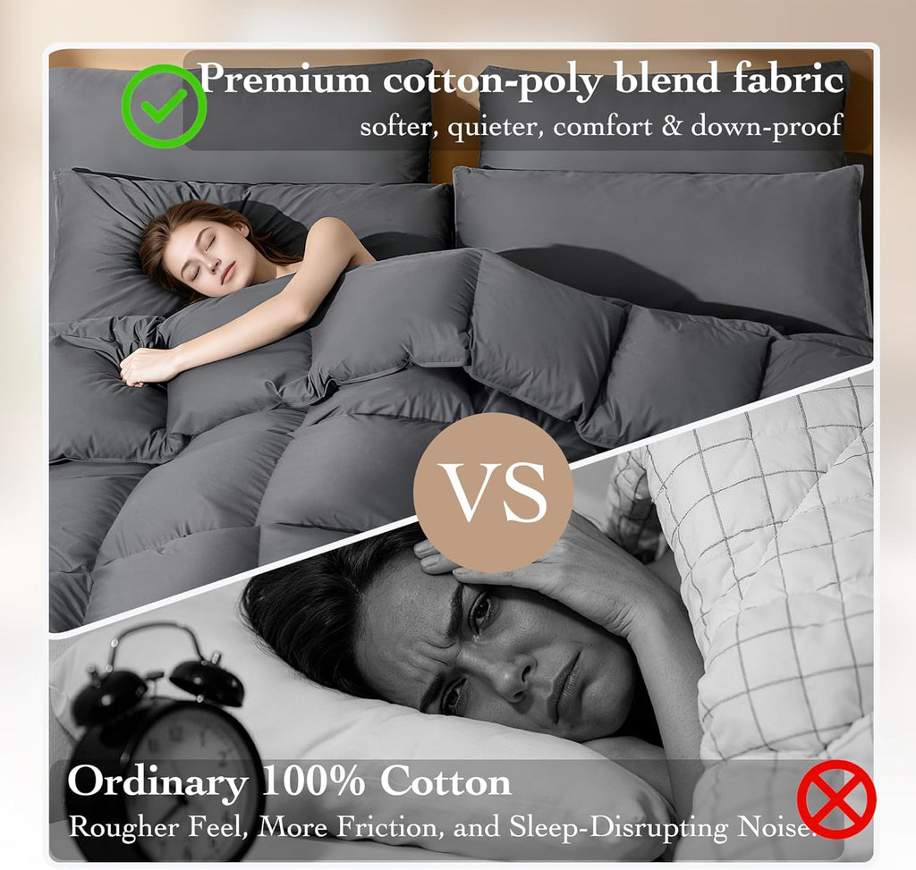 Goose Down Fiber Comforter Queen - All Season Naturally Breathable Down Comforters