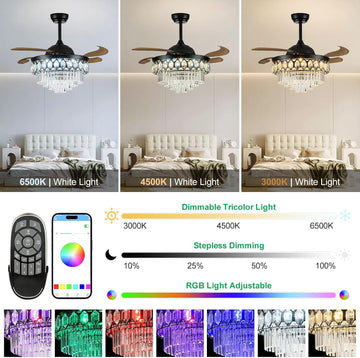 42 Inch Black Fandelier Ceiling Fan with App Remote Control and Bluetooth Speaker