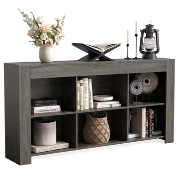 Console Table with Storage, 63-Inch Long Sofa Table, Entryway Table with Cubes, Farmhouse Storage Shelves, Grey +