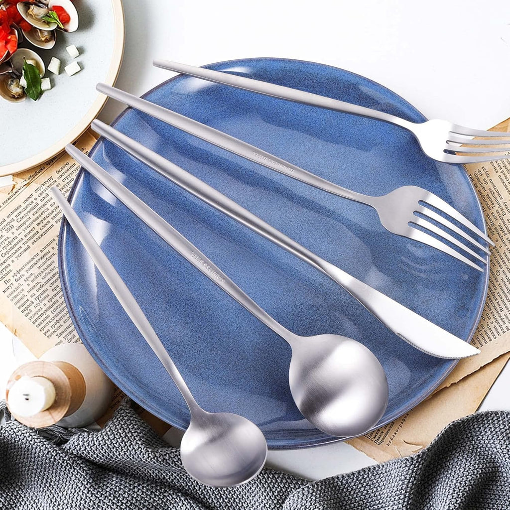 60-Piece Silverware Set for 12, Stainless Steel Flatware, Matte Cutlery Tableware