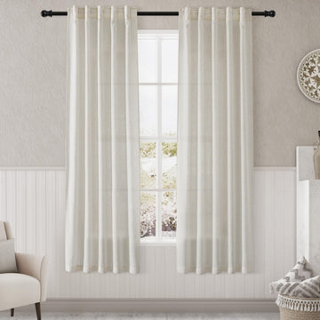Cream Semi Sheer Linen Curtains 72 inch Length Back Tab Rod Pocket Modern Farmhouse Coastal Decor Cotton Textured
