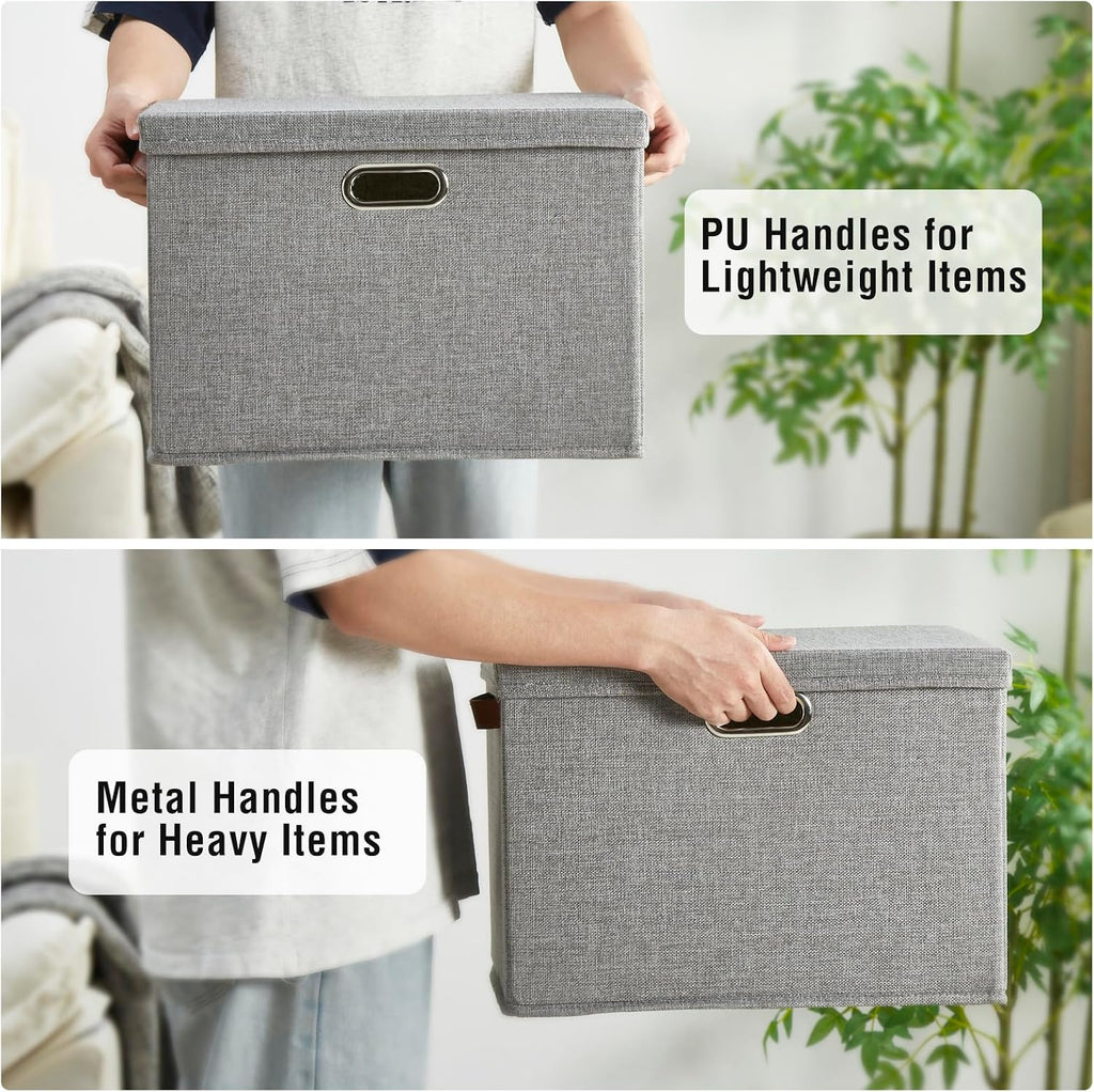 17" Large Collapsible Storage Bins with Lids, Stackable Closet Organizers with PU Handle and Labels, 3-Pack