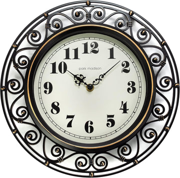 Decorative Iron Style Wall Clock 12 Inch Silent Battery Operated Vintage Elegant Retro Clocks for Living
