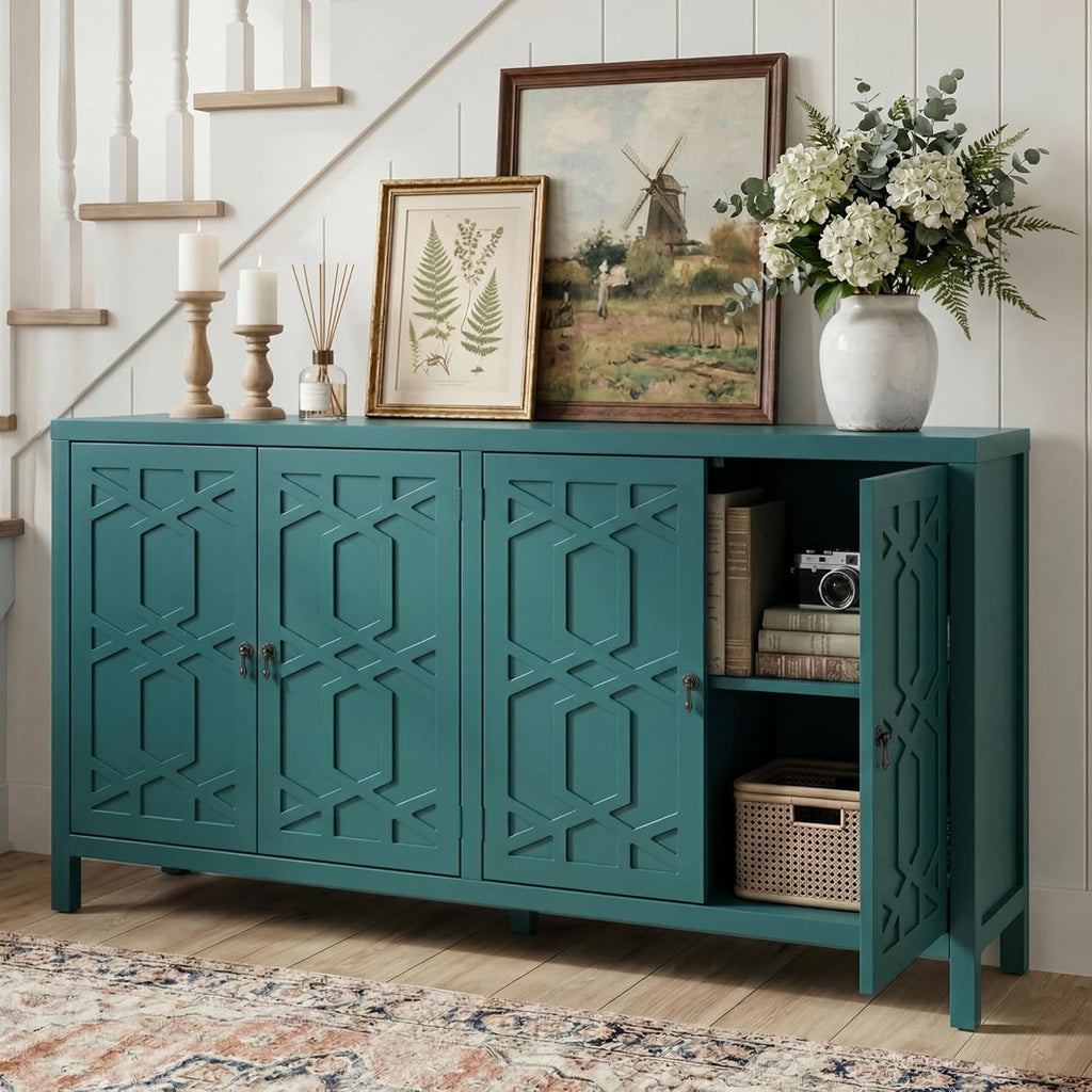 Buffet Cabinet with Storage, 60" W Modern Coffee Bar Sideboard with 4 Doors & Adjustable Shelves