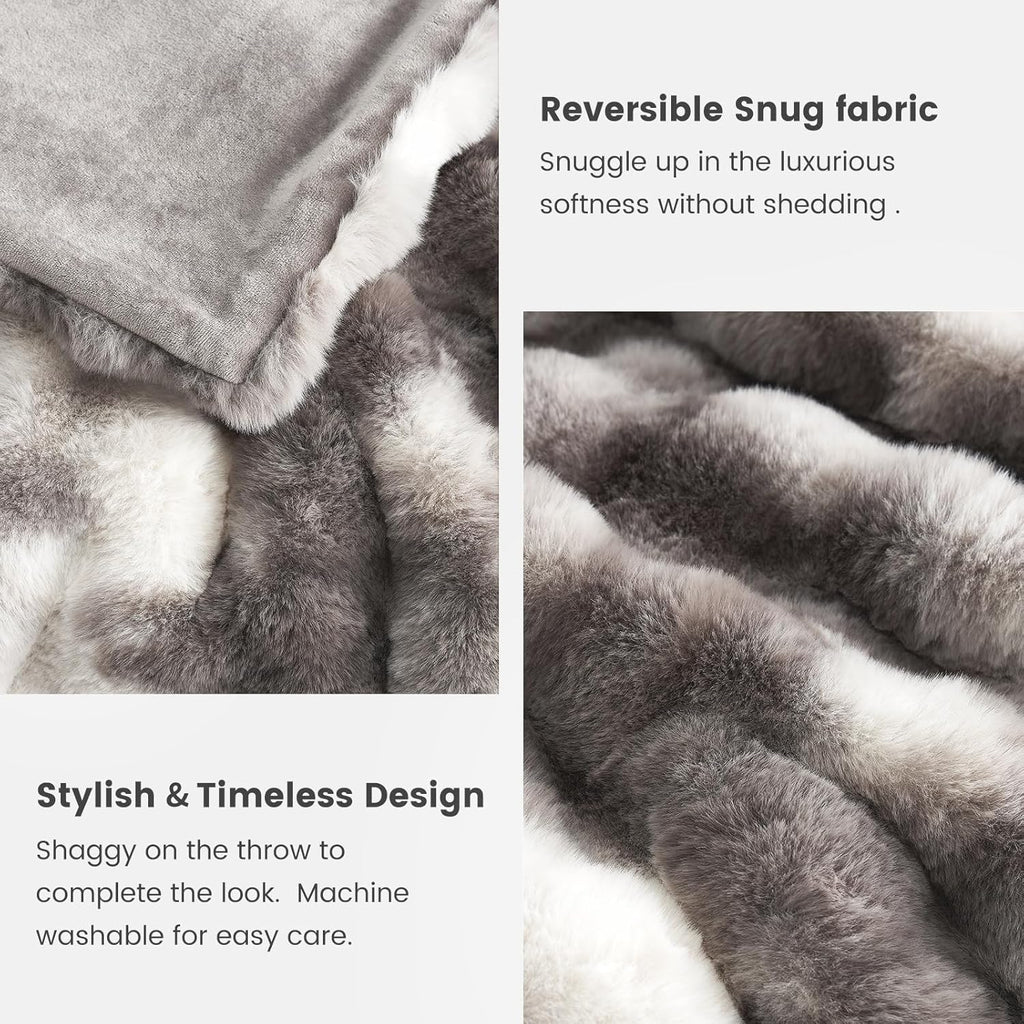 Faux Fur Throw Blanket, Fuzzy Soft Plush Thick Bubble Blanket, 50 * 60 Inches Tie-dye Taupe
