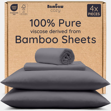 100% Viscose Derived from Bamboo Sheets Queen Size Set - 4pcs Cooling Sheet Set, Super Soft Sheets Queen Size, Luxury