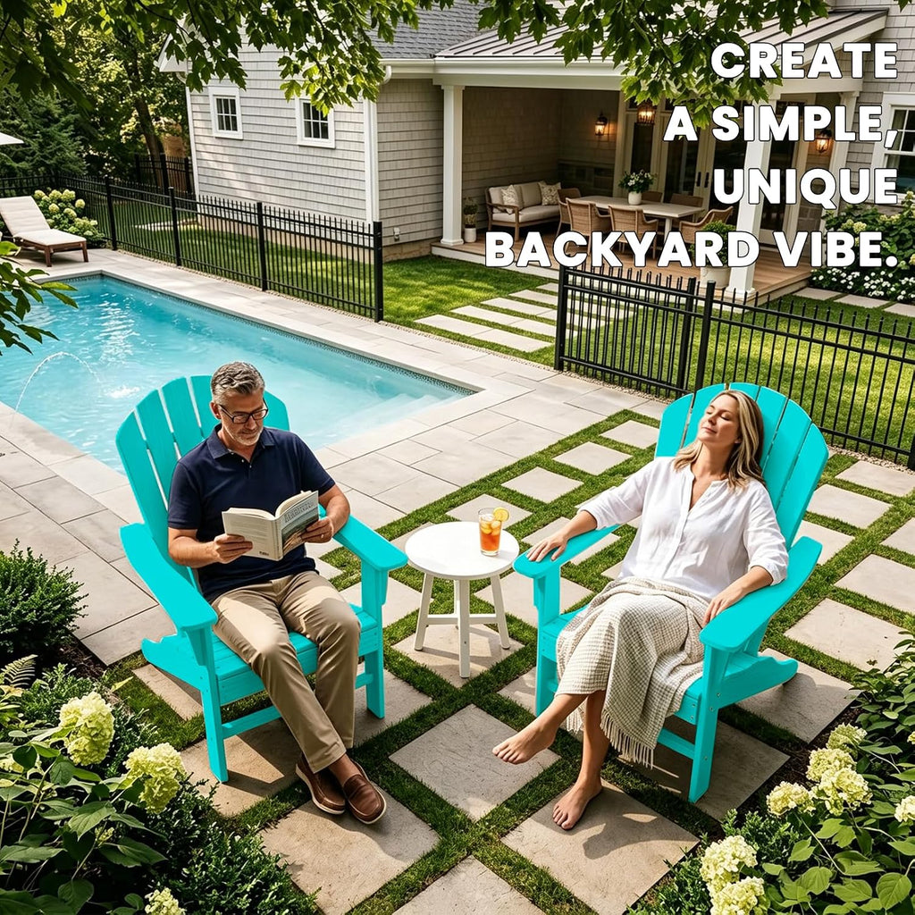 Farmhouse Adirondack Chair Wood Texture, Poly Lumber Patio Chairs, Pre-Assembled Weather Resistant Outdoor Chairs for