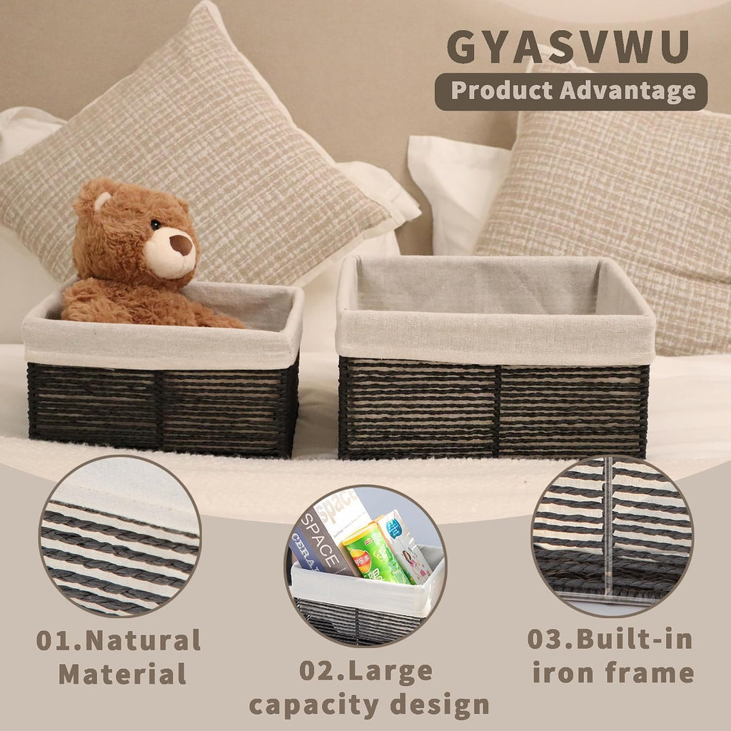 Hand-Woven Paper Rope Storage Baskets,Rectangular Wicker Baskets for Organizing,Decorative Woven Basket for
