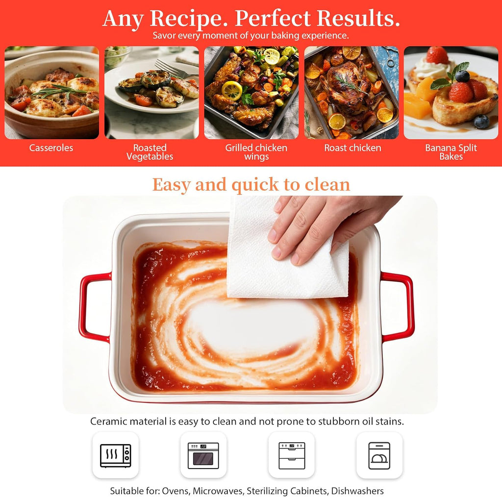 Ceramic Casserole Dish with Lid 6 Pcs, 2-in-1 Dish Set Stoneware Dishes for Oven, (13"x8"+8"x6"), 3.06Qt & 0.95Qt