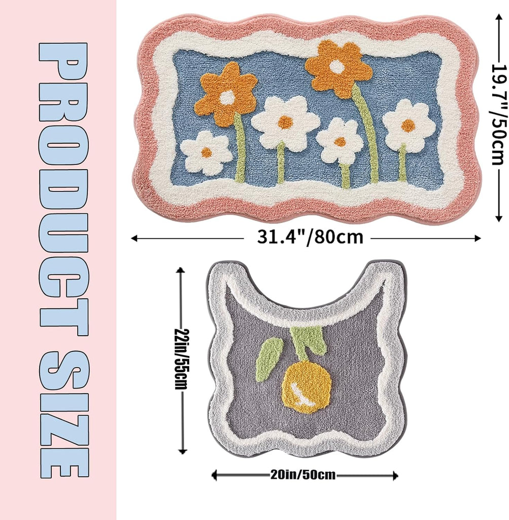 Bathroom Rug Set 2 Piece, Pink Microfiber Bath Mat & U-Shaped Toilet Rug, Non-Slip Washable Carpet 32x20 & 22x20