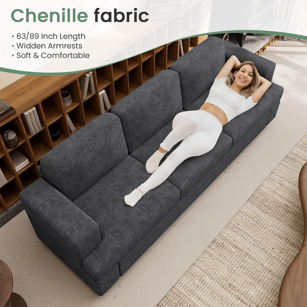 63" Loveseat Sofa Couch , Small Couch with Deep Seat , Comfy Cloud Loveseat , Dark Grey Chenille