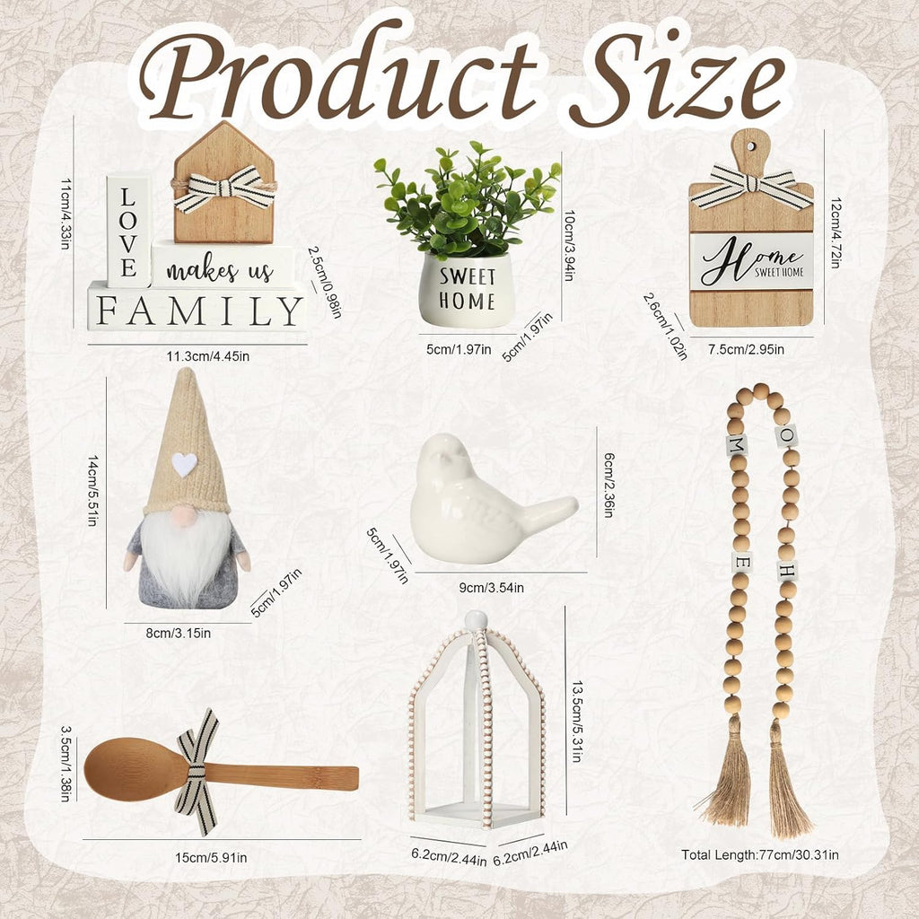 Farmhouse Tiered Tray Decor Set, 8 PCS Rustic Sweet Home Tabletop Decorations with Wooden Signs Lantern Plant Gnome