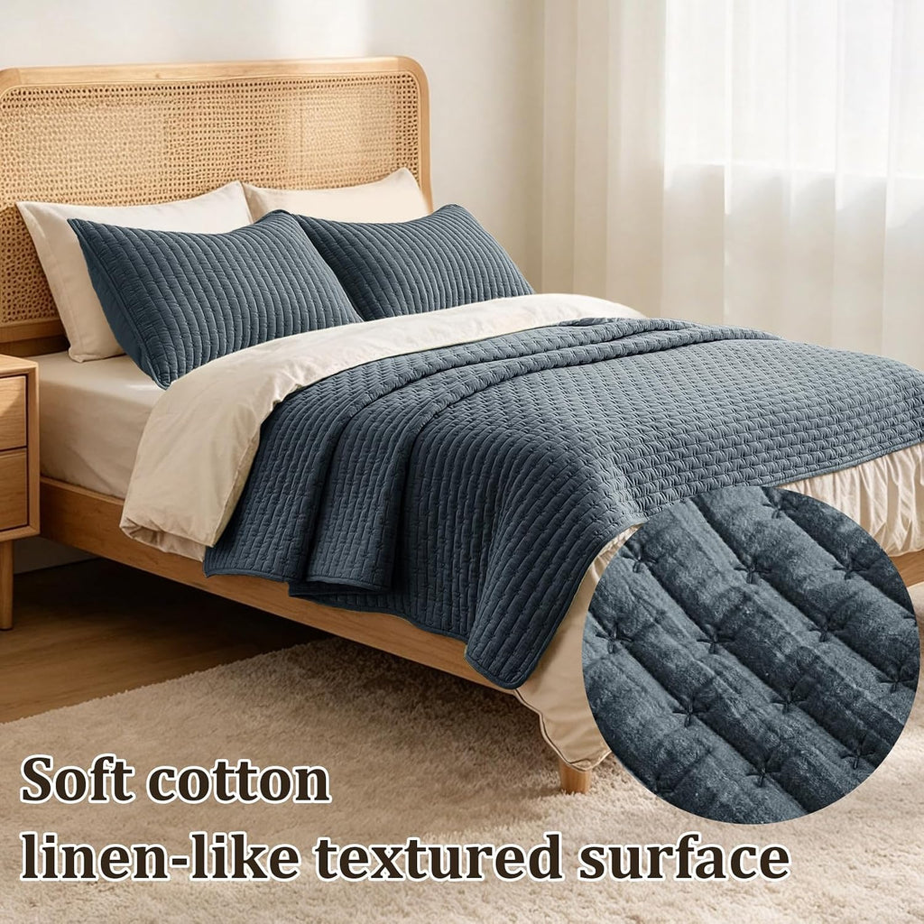 Cotton Quilt Sets California King 106x118 Soft Bedspread Cozy Striped Quilted Bedding with 2 Shams Decorative