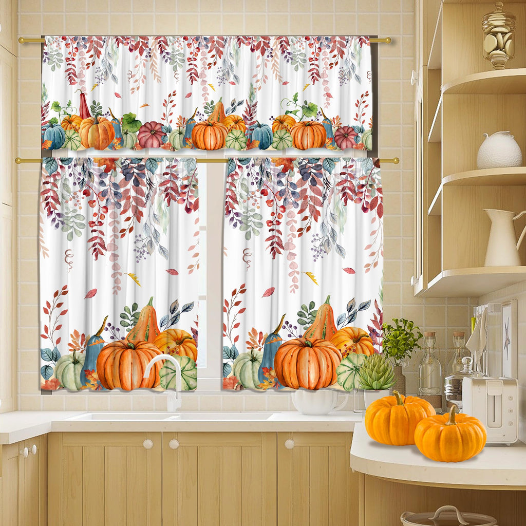 Fall Kitchen Curtains for Windows-Fall Decorations Leaves Pumpkin Valances-Autumn Leaf Curtains and Valances Set