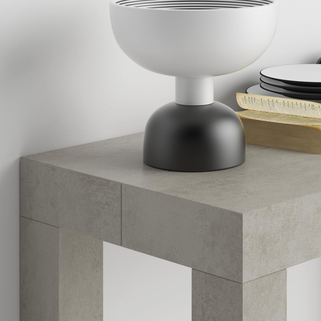 First, Extendable Console Table 17.7(120) x35.4 in, Concrete Effect, Grey, for 4-14 People, Space-Saving Dining