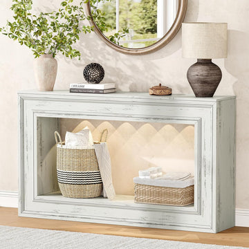 55" Long Console Tables with LED Lights, Narrow Console Tables , 2-Tier Table Behind The Sofa, Modern Hallway Accent