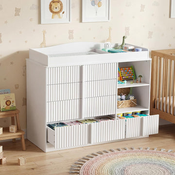 Changing Table Dresser, 4-Drawer Baby Dresser , White | Baby Dresser with Changing Table Top, Nursery Dresser, Wood