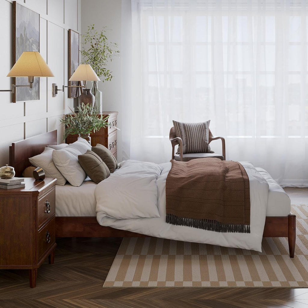 Aria Queen Solid Wood Modern Low Profile Platform Bed, Walnut