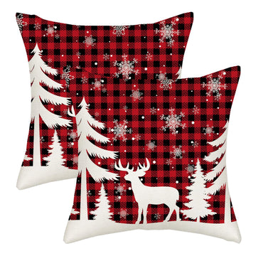 Christmas Pillow Covers 20x20 Red Black Buffalo Plaid Decor Throw Pillows Case for Couch Xmas Winter Snowflake Deer