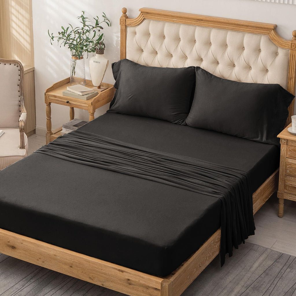 Jersey Knit Sheet Set Solid Black King