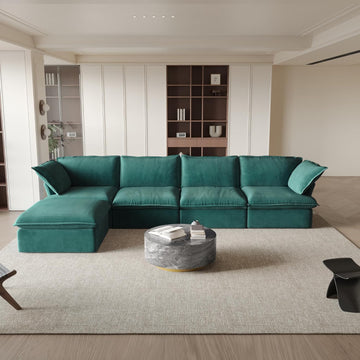 L-Shaped Sectional Couches, Modular Sectional Sofas, Modern Comfy Cloud Couch with Chaise Ottoman, Cushion Covers Removable, Two Corners and Two Middle Sofa for Living Room (Green)