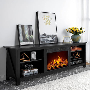 Fireplace TV Stand, Wood Texture Entertainment Center with 23'' Electric Fireplace, Farmhouse Entertainment Stand