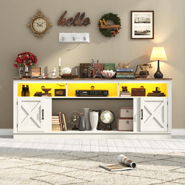 Farmhouse TV Stand for 85/90/95 Inch TV, 32"Tall Entertainment Center w/LED Light, Large Media Console Cabinet w/Barn