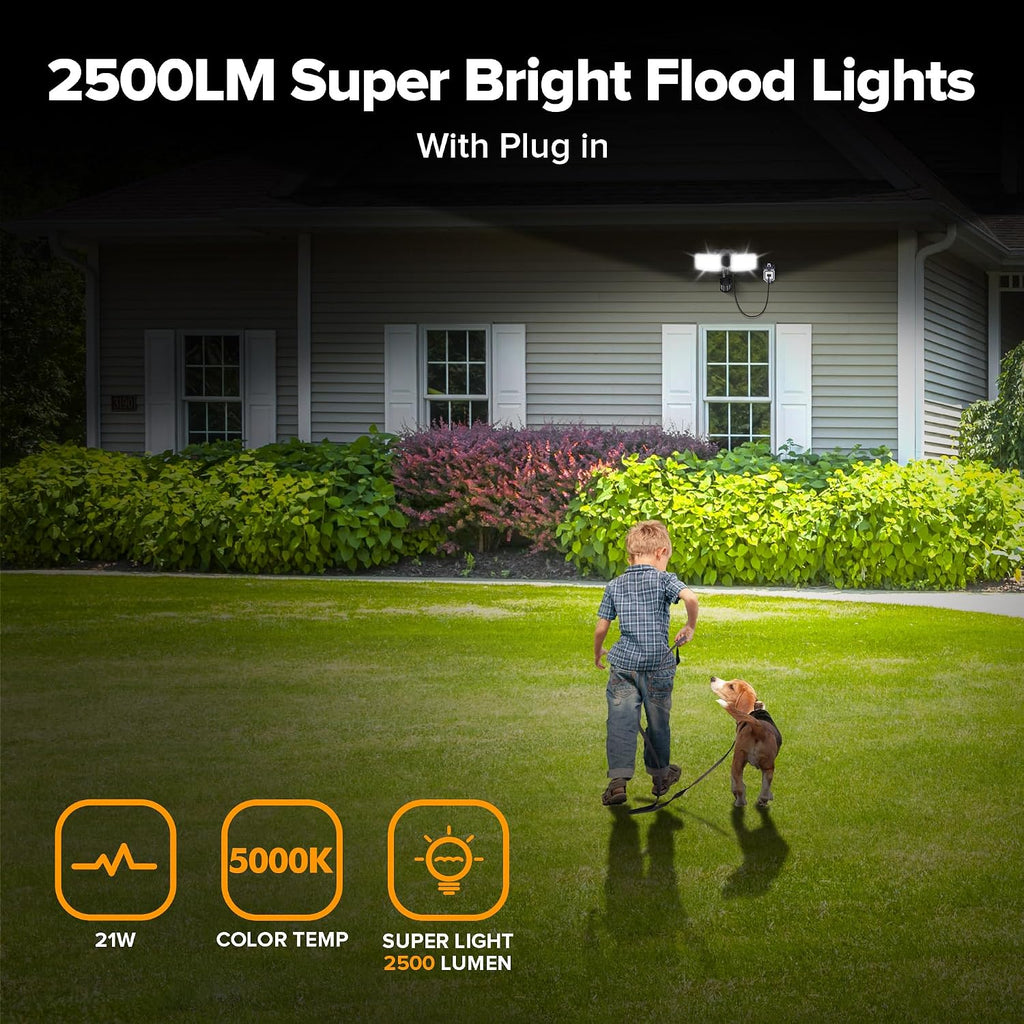 21W Plug in Motion Sensor Light Outdoor, Flood Lights Outdoor Motion Sensor,2500LM, 5000K Daylight,IP65