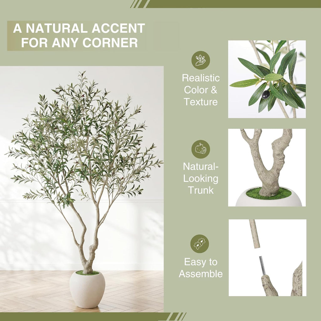 Olive Tree Tall Faux Potted Plant White Pot (8FT)