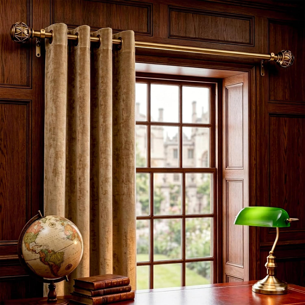 Antique Brass Curtain Rods for Windows, Adjustable Decorative Drapery Rods, Heavy Duty Curtain Rod