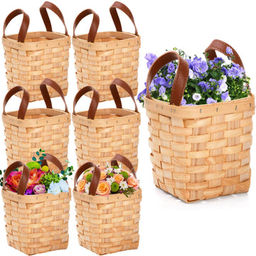 6 Pack Small Wicker Basket with Handle, 4" x 4.5" Woodchip Baskets for Gifts Empty, Rustic Style Basket Flower Girl
