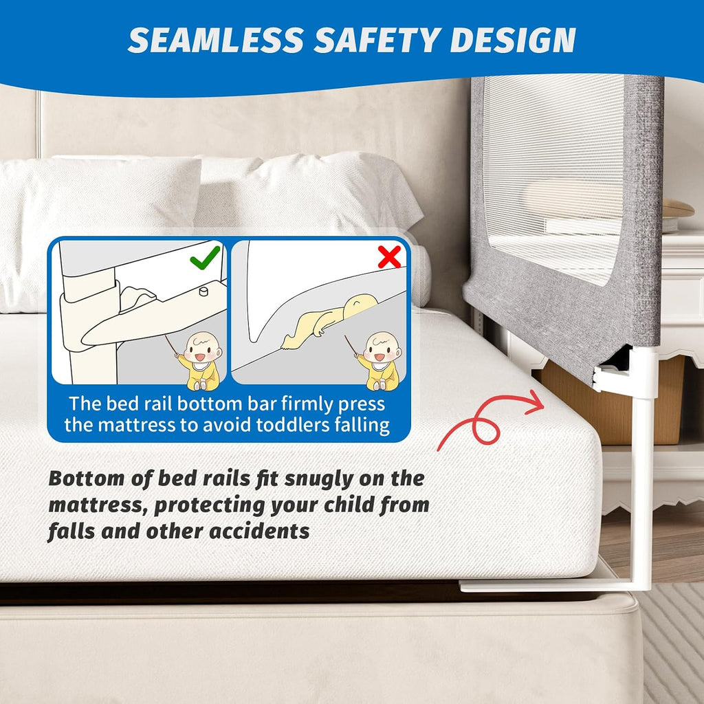 3-Piece Queen Size Bed Rails for Toddlers, with Headboard Rod -Height Adjustable Baby' Safety Bed Rails Guard for