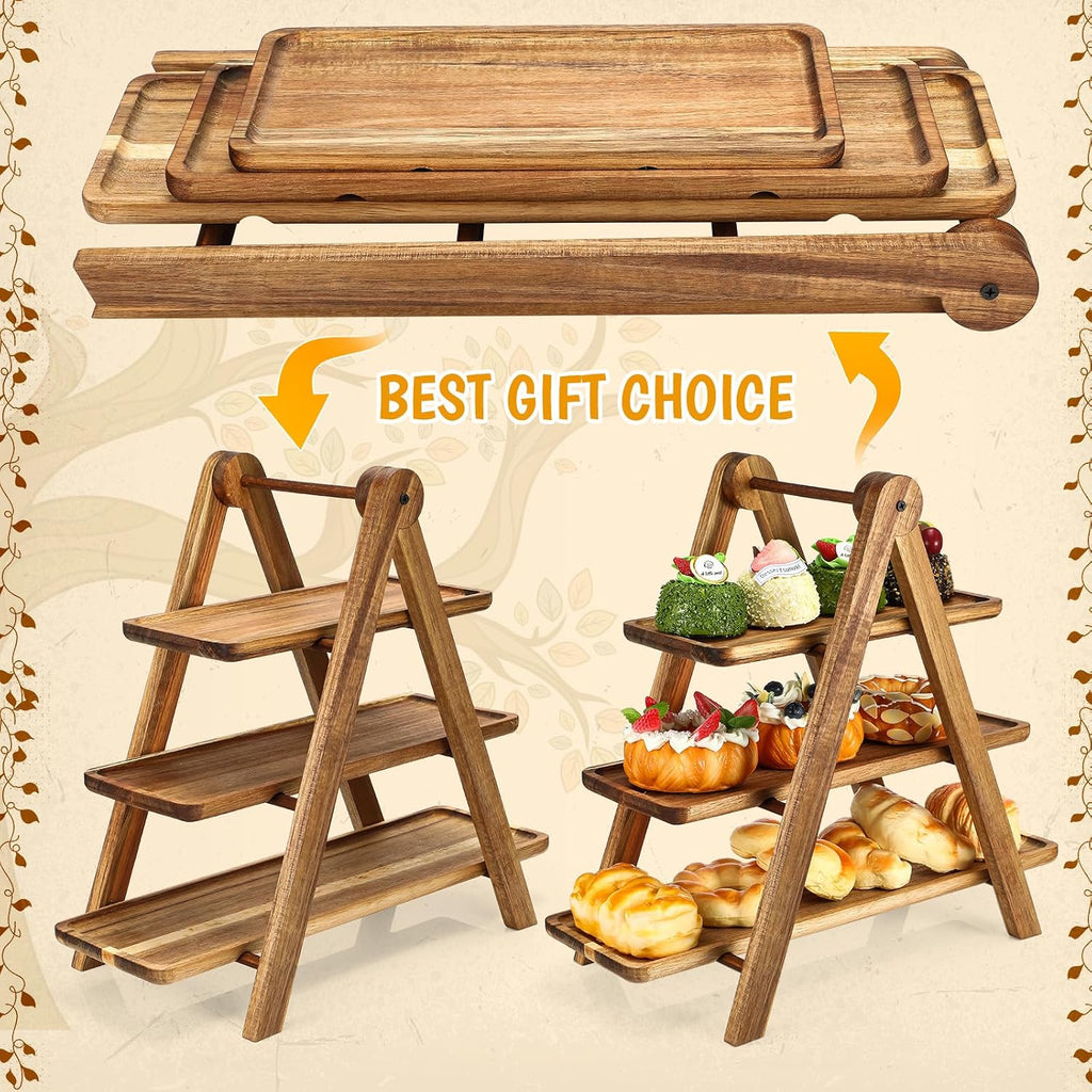 5 Pcs Wooden Dessert Table Display Set, Farmhouse 2 Tier Cupcake Stand 3 Tier Wood Cake Tower Round Serving Tray Food