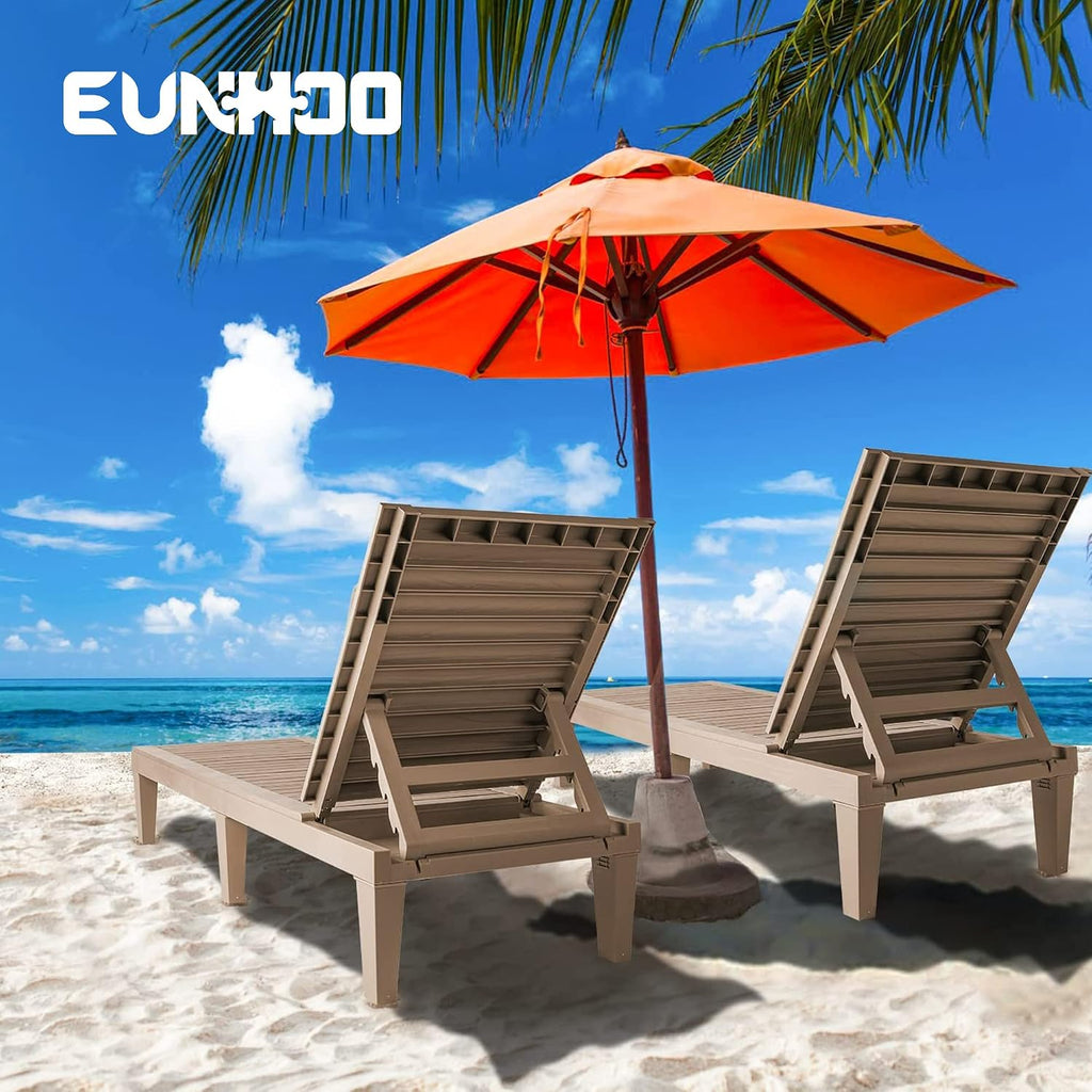 Outdoor Chaise Lounge Set of 2, Adjustable Pool Lounge Chair with 5 Positions Backrest, Waterproof Sun Loungers for