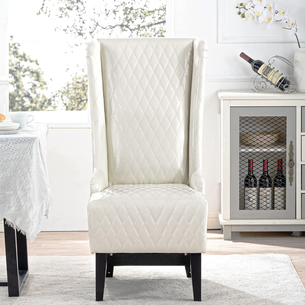 High Back Dining Chair Set of 2, Retro Wing Back King Throne Chair Head Chairs for Dining Table, PU Leather
