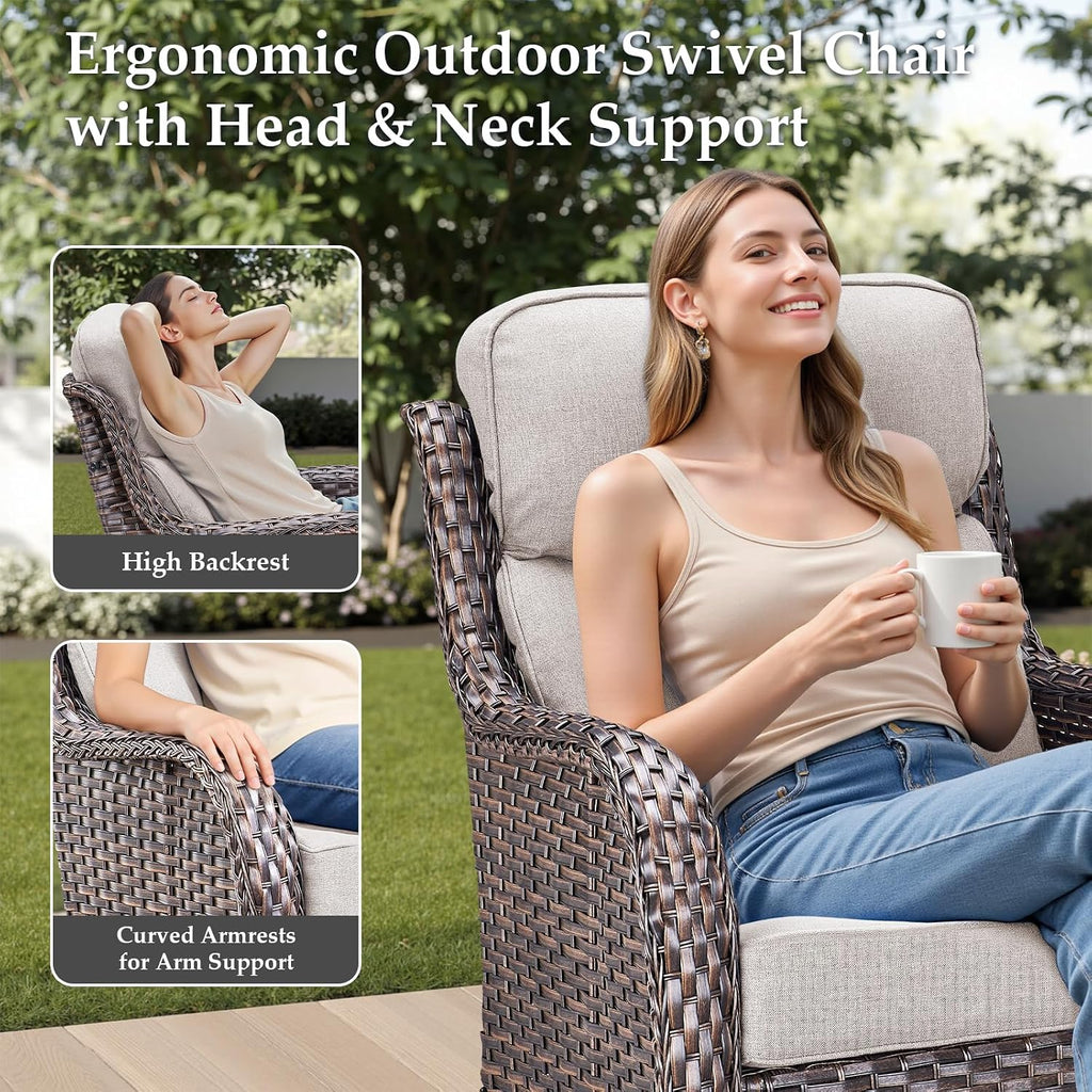 Luxury Outdoor Patio Furniture Set-Wicker High Backrest 3-Seat Patio Sofa with Comfy 6" Cushion, Rattan Couch with