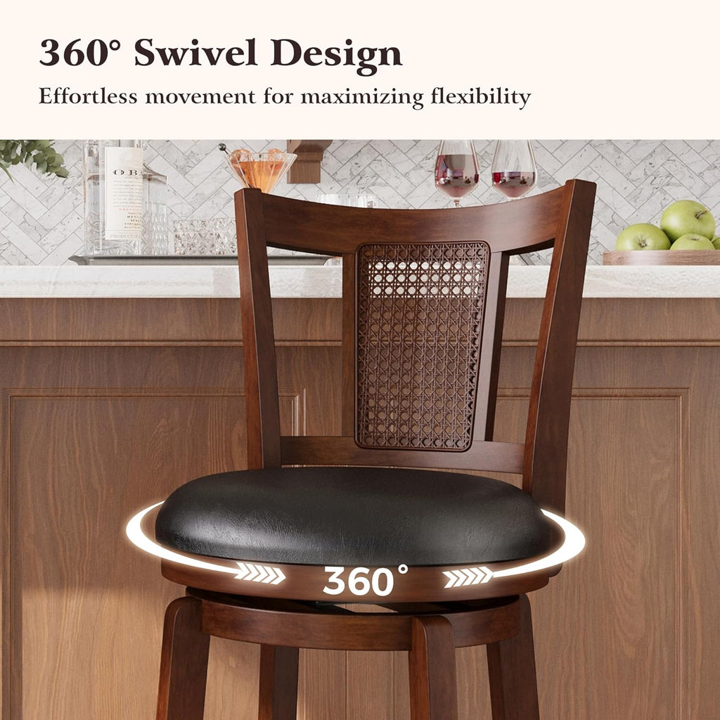 30 Inch Bar Stools Set of 4, Wooden Swivel Bar Stools, 360 Degrees Swivel Chairs with Upholstered, Wrap-Around